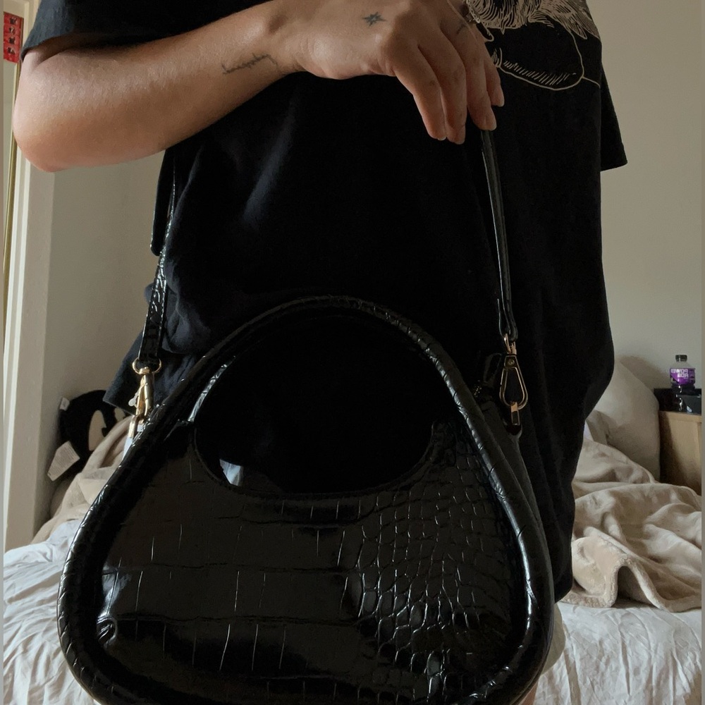a new day Black Crocodile-Embossed Shoulder Bag